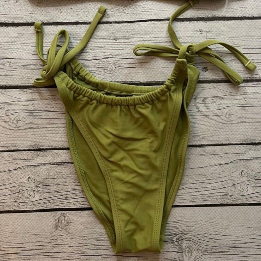 Xhilaration Green Shirred Side-Tie High-Leg Scoop Bikini Bottoms